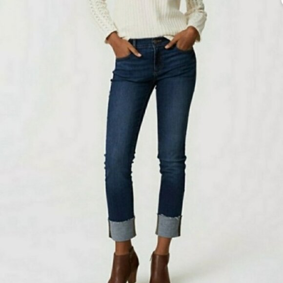 NWT Loft Modern Straight Dark Wash Cuffed Raw Hem Jeans Size 29/8 #1810 - Picture 1 of 6